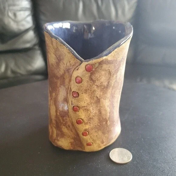 Anspach Signed Studio Pottery Vase – Sculptural Corset Design Handcrafted UNIQUE